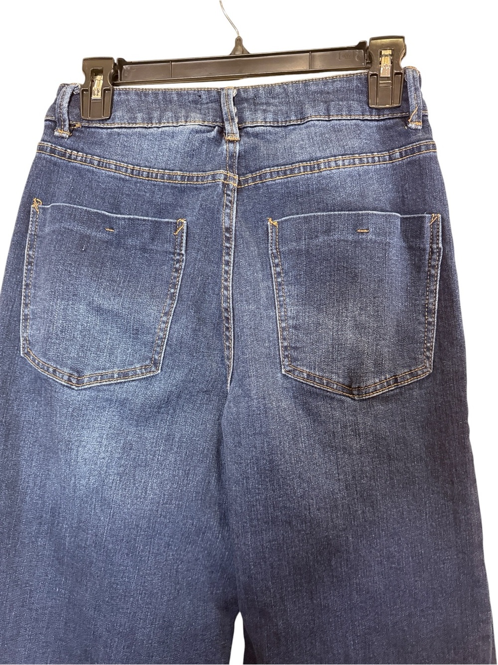 Oat New York Women’s Dark Blue Wide-Leg Jeans with Rhinestone Slash Pockets Sz 4 - Picture 5 of 11